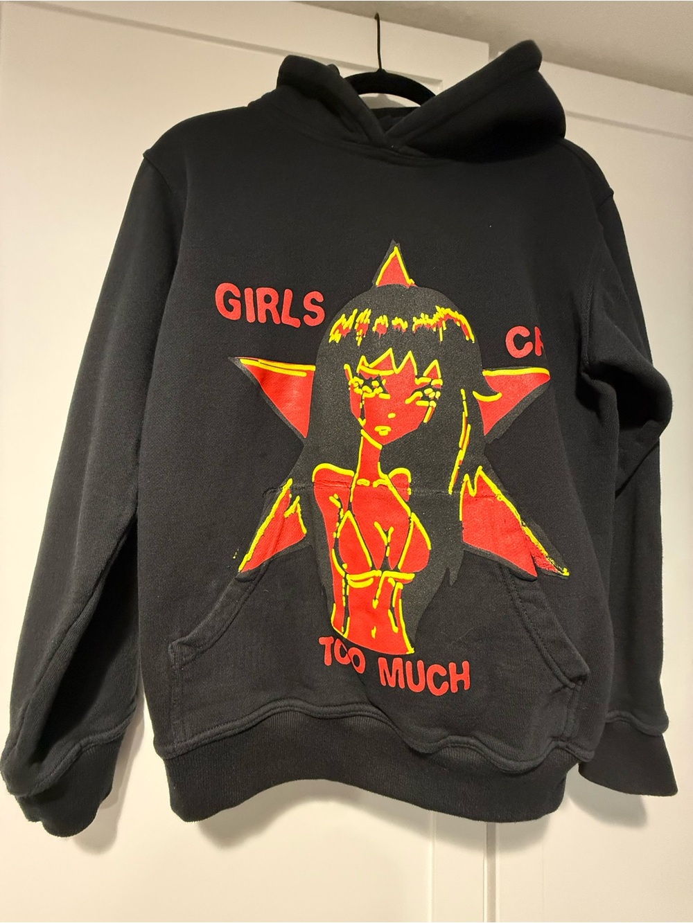 Girls Too Much Graphic Black Hoodie Sweater